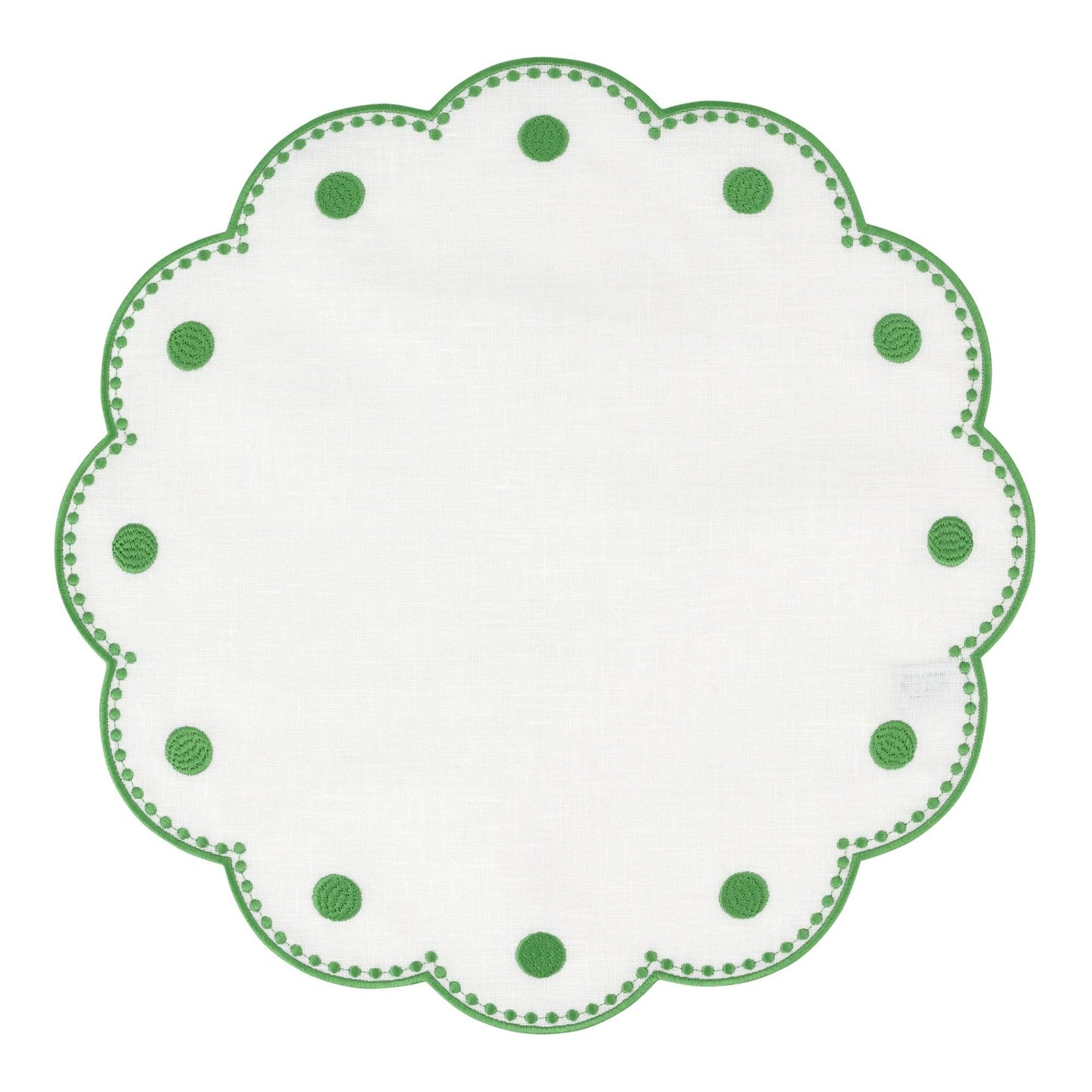 Tessuti White Round Placemats with Sage Green Dots - Set of 4