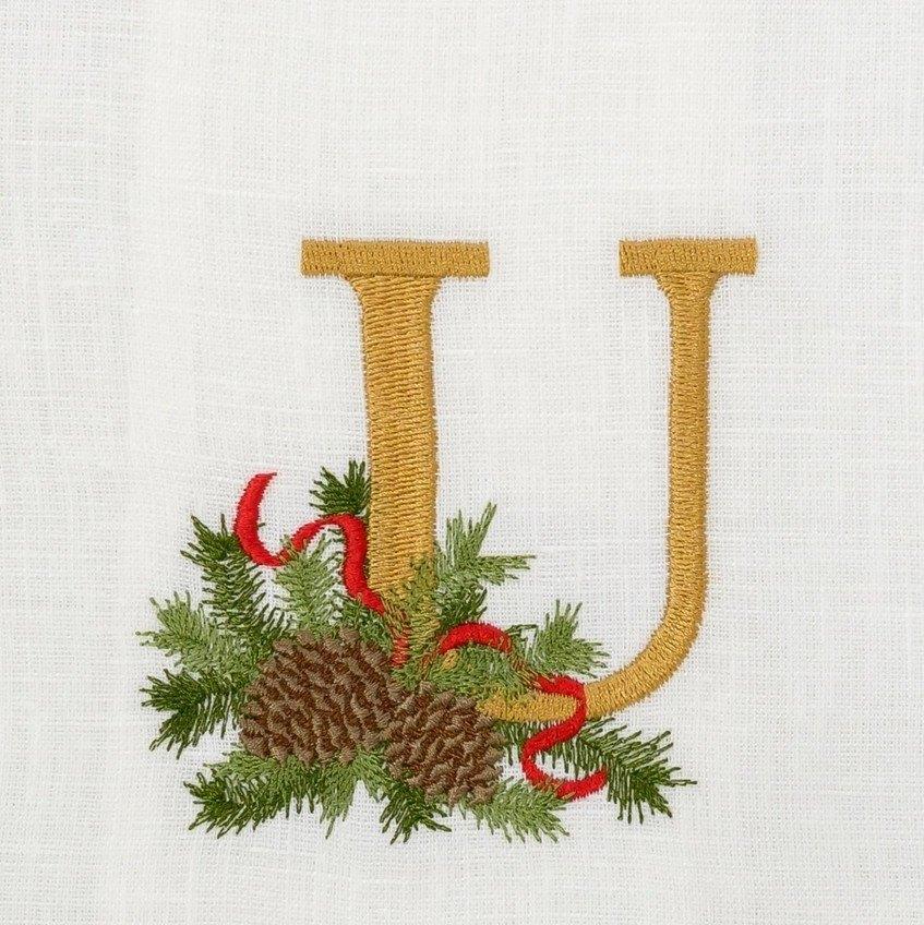 Towel, Winter Pine Monogram U, White (Multi)