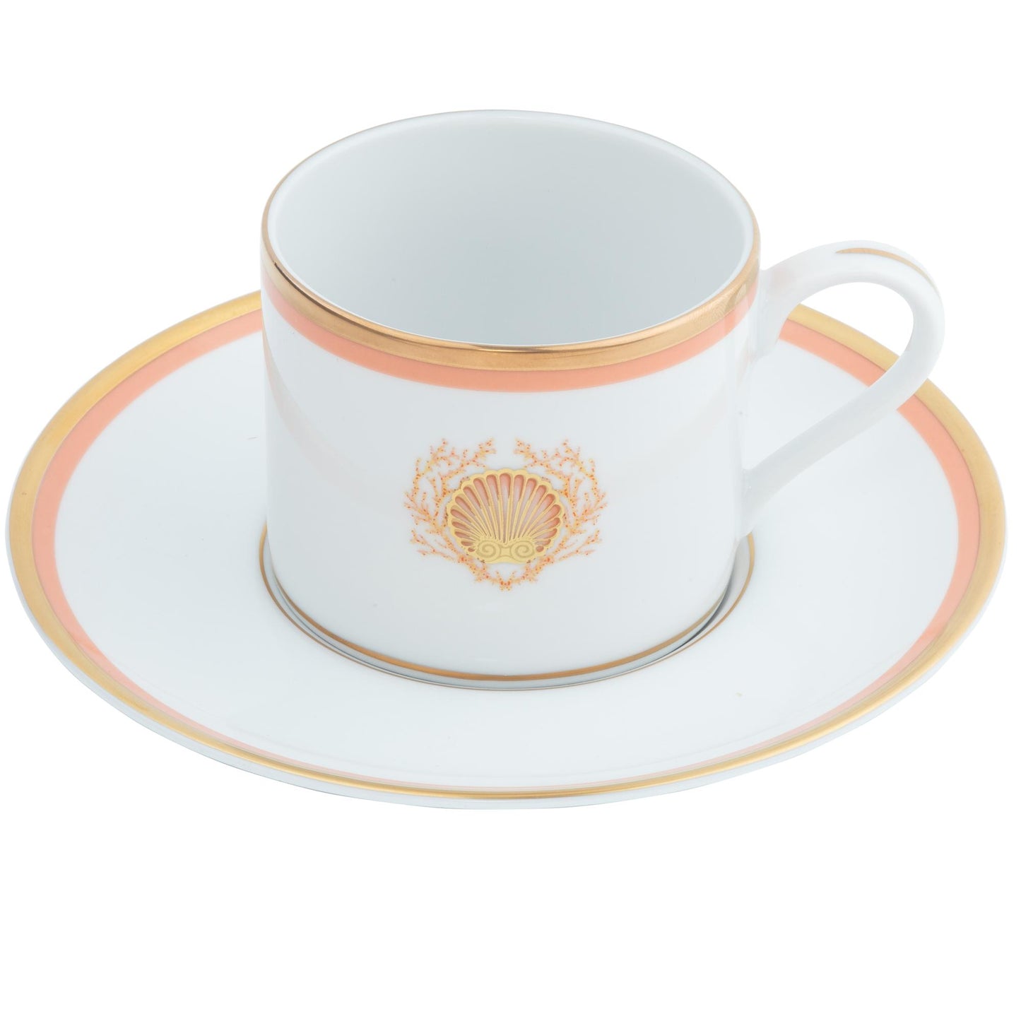 Tea Cup Saucer Coral and Gold