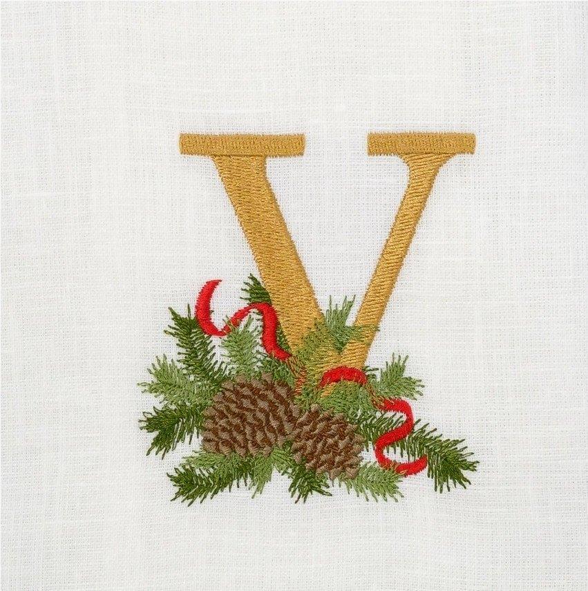 Towel, Winter Pine Monogram V, White (Multi)