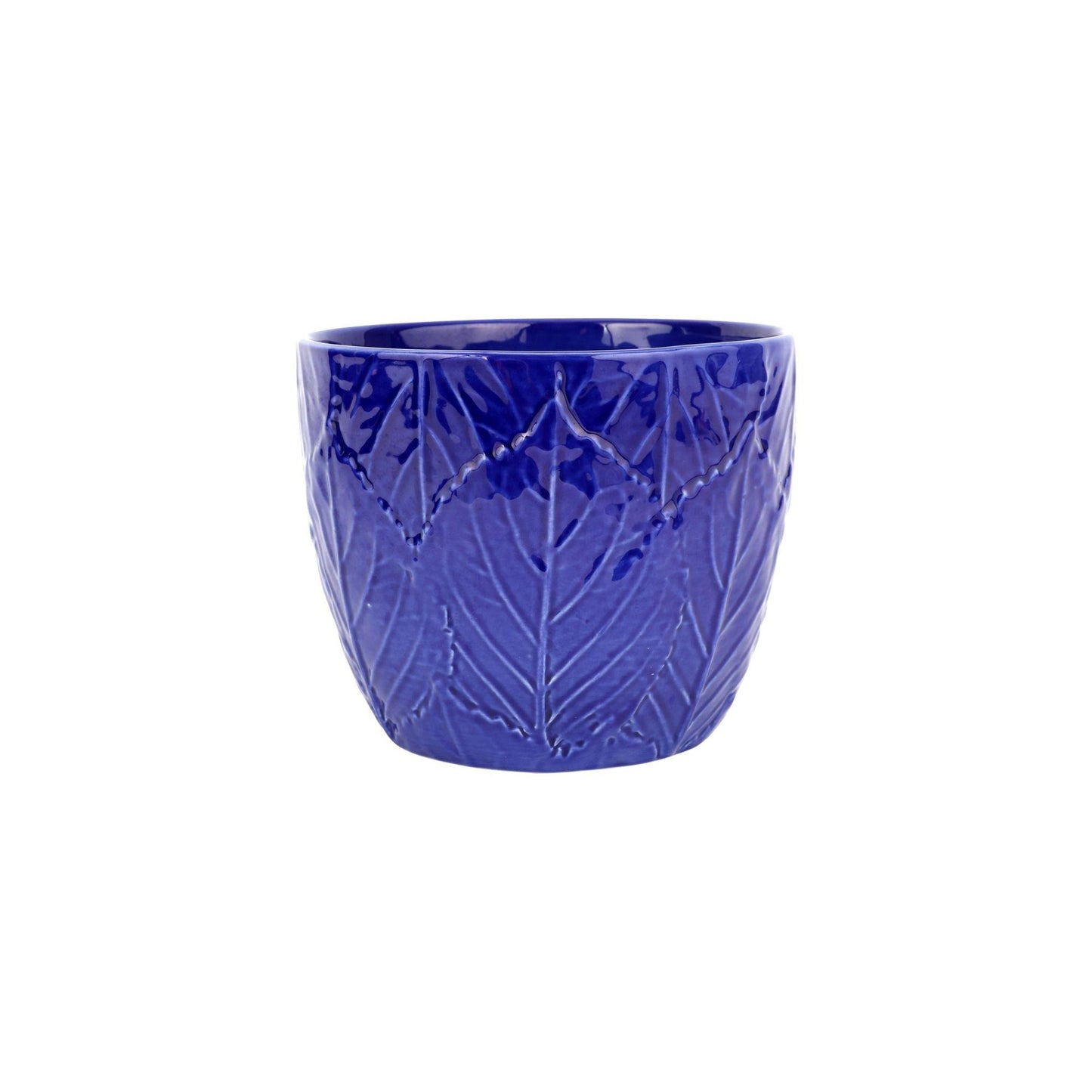 Cobalt Embossed Leaves Cachepot