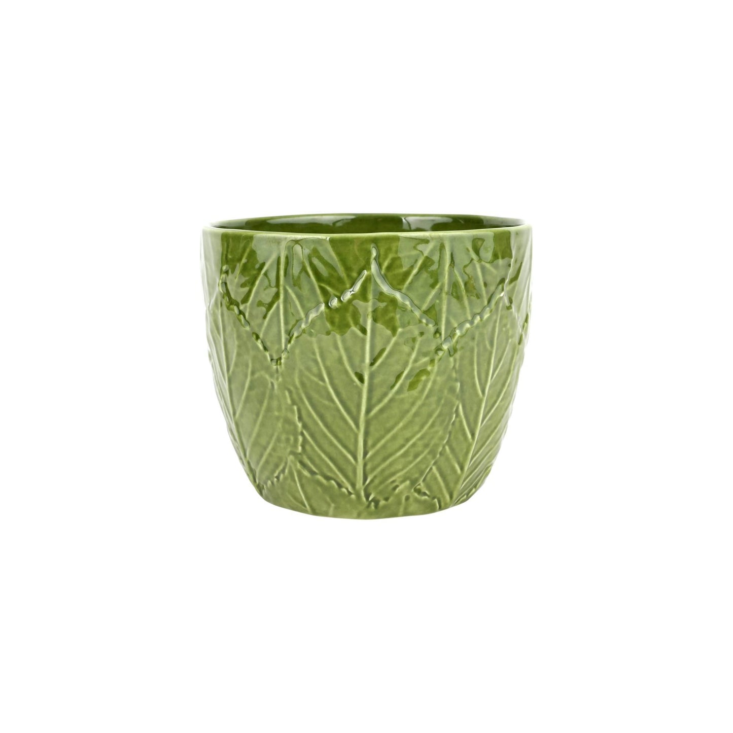 Green Embossed Leaves Cachepot