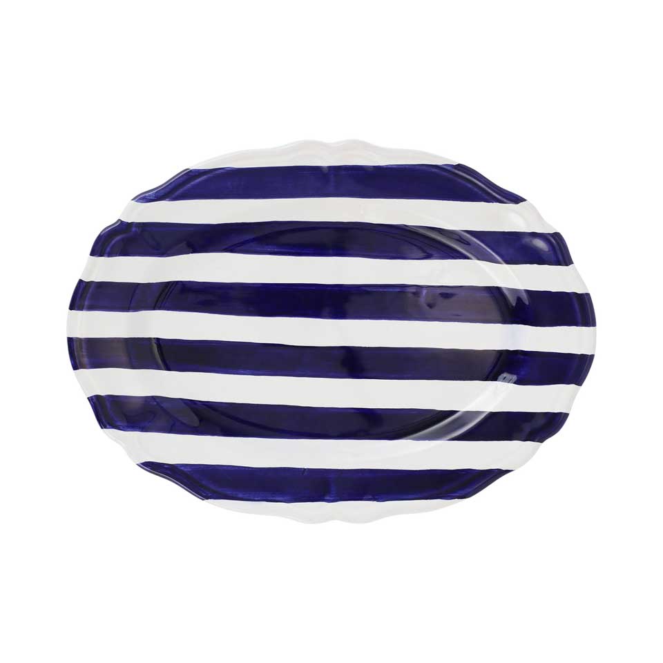 Cobalt Stripe Oval Platter