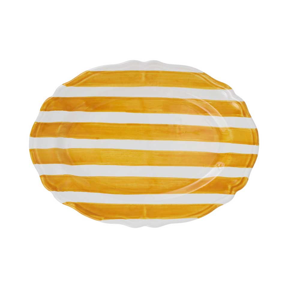 Yellow Stripe Oval Platter