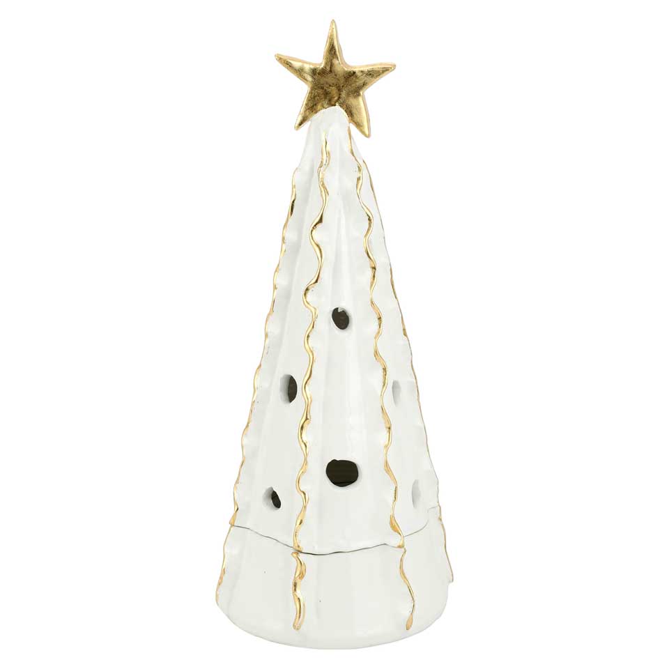 White Large Tree with Ribbon & Gold Star