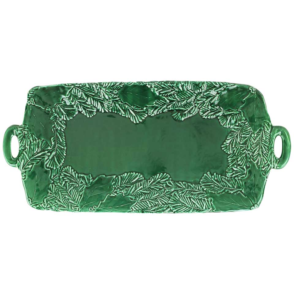 Green Figural Handled Rectangular Platter