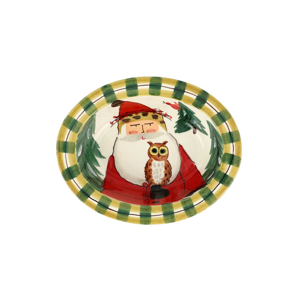 Small Rimmed Oval Bowl with Owl