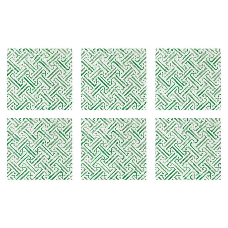 Greek Key Green Cocktail Napkins (Pack of 20) - Set of 6