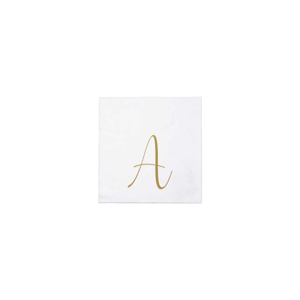 Gold Monogram Cocktail Napkins - A (Pack of 20)