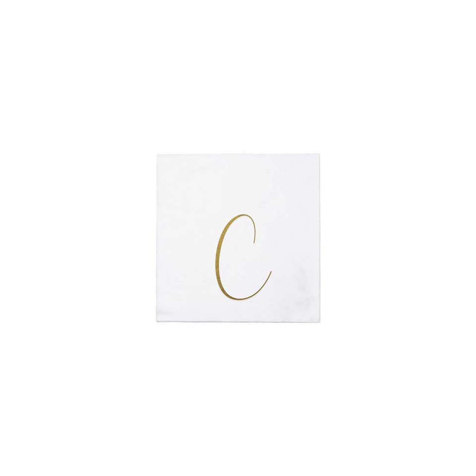 Gold Monogram Cocktail Napkins - C (Pack of 20)