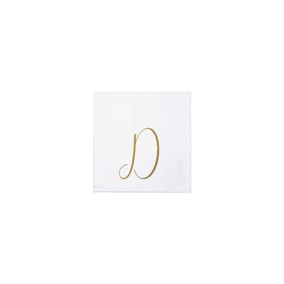 Gold Monogram Cocktail Napkins - D (Pack of 20)