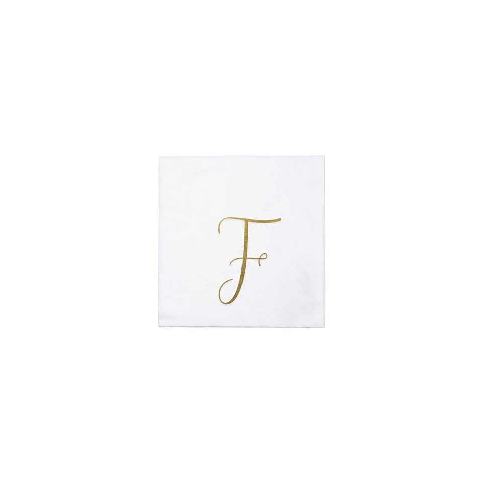Gold Monogram Cocktail Napkins - F (Pack of 20)