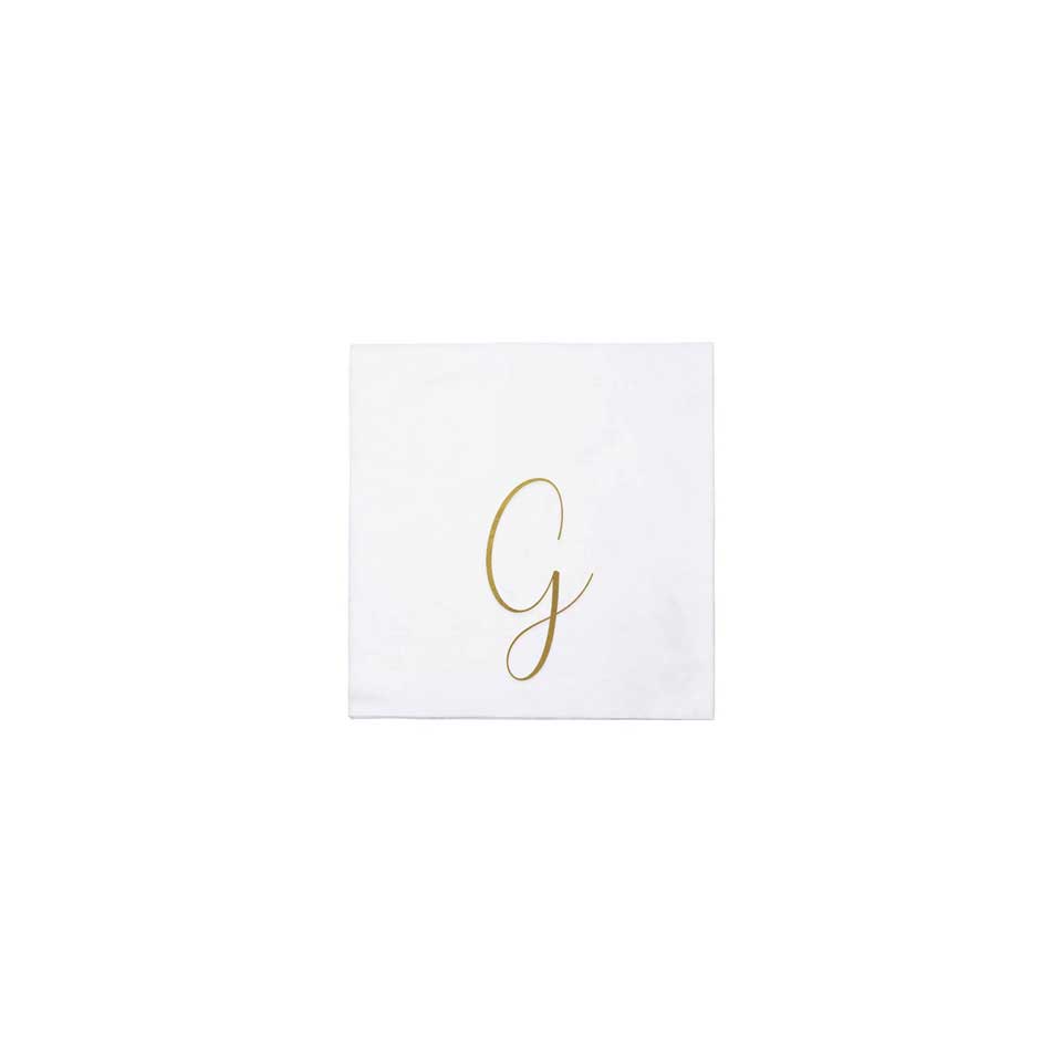 Gold Monogram Cocktail Napkins - G (Pack of 20)