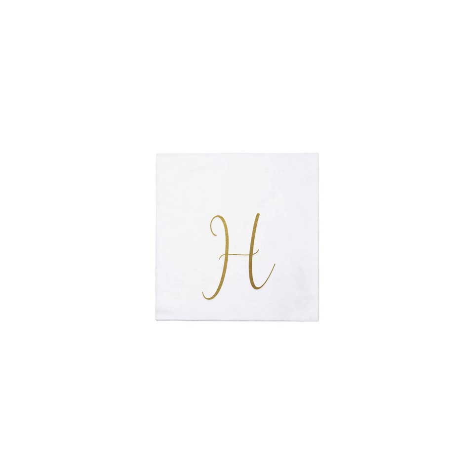 Gold Monogram Cocktail Napkins - H (Pack of 20)