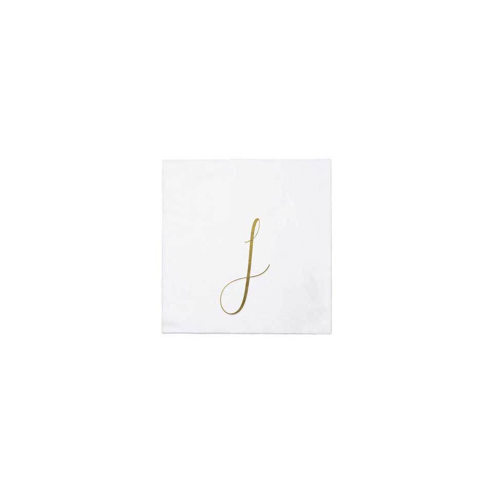 Gold Monogram Cocktail Napkins - J (Pack of 20)