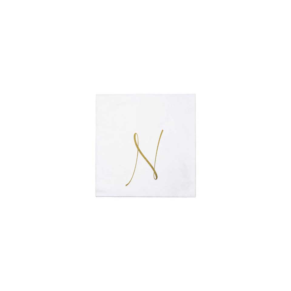 Gold Monogram Cocktail Napkins - N (Pack of 20)