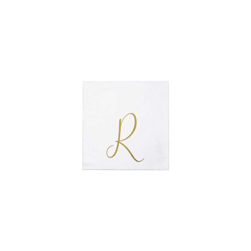 Gold Monogram Cocktail Napkins - R (Pack of 20)