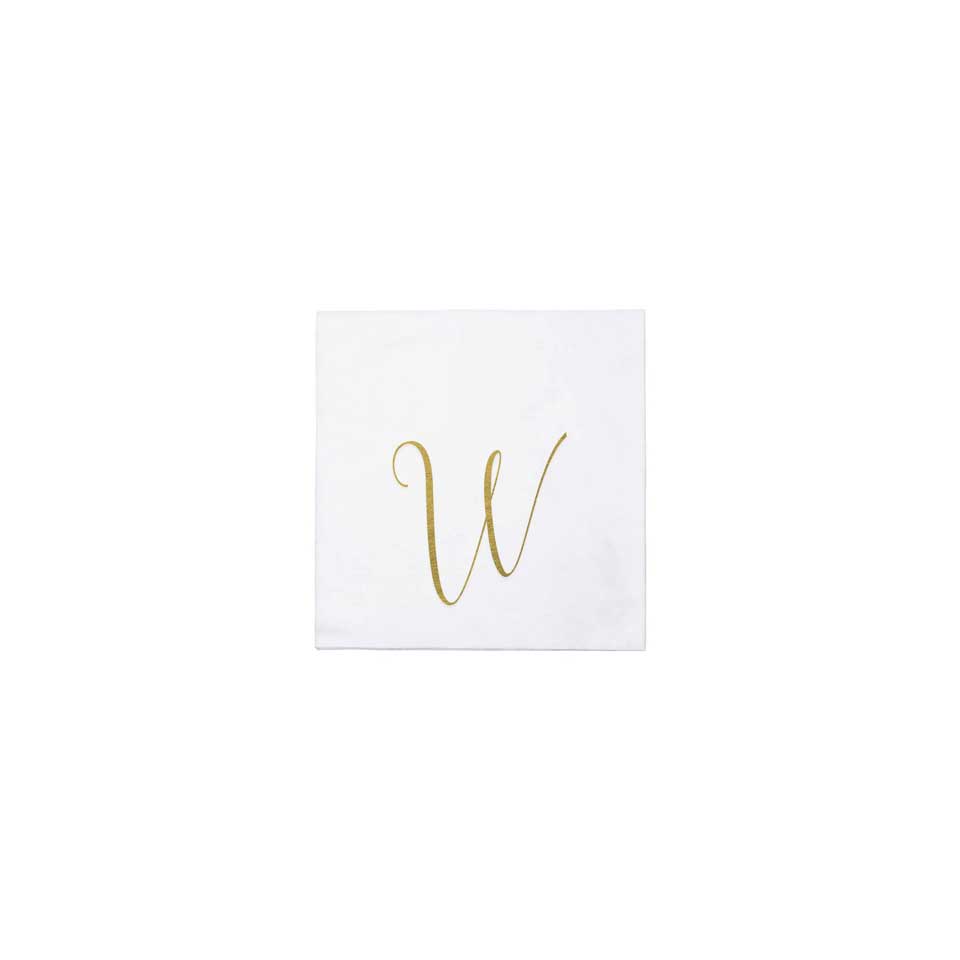 Gold Monogram Cocktail Napkins - W (Pack of 20)