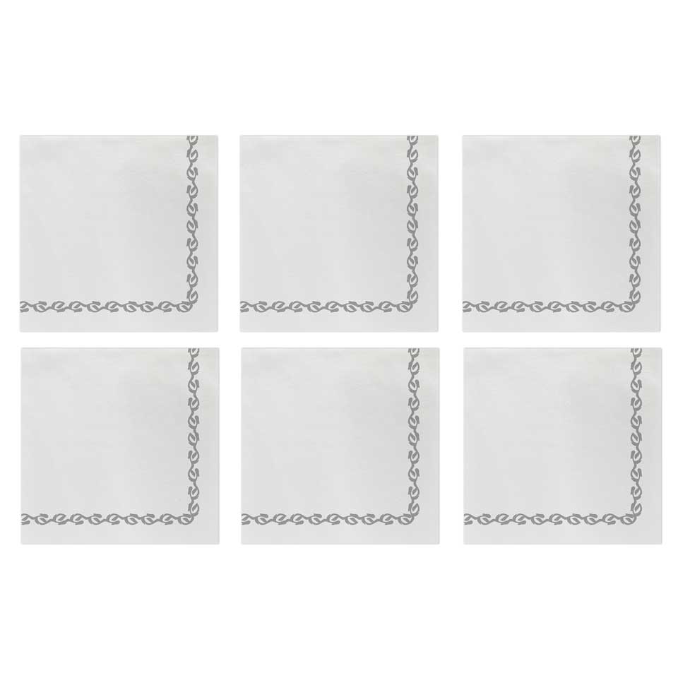 Florentine Light Gray Cocktail Napkins (Pack of 20) - Set of 6