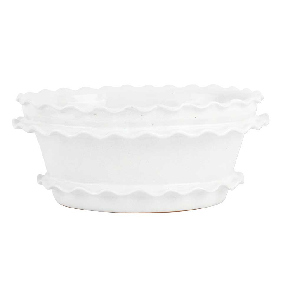 White Ruffle Oval Planter