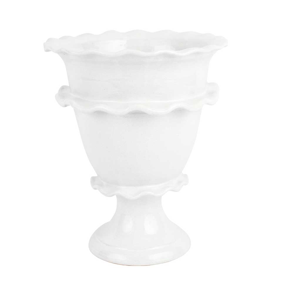White Ruffle Tall Footed Cachepot