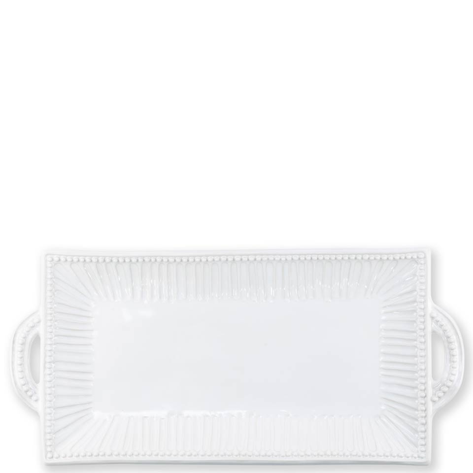 White Stripe Handled Rectangular Platter