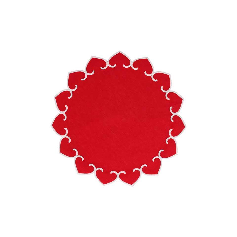 Red Round Placemats with White Stitching - Set of 4
