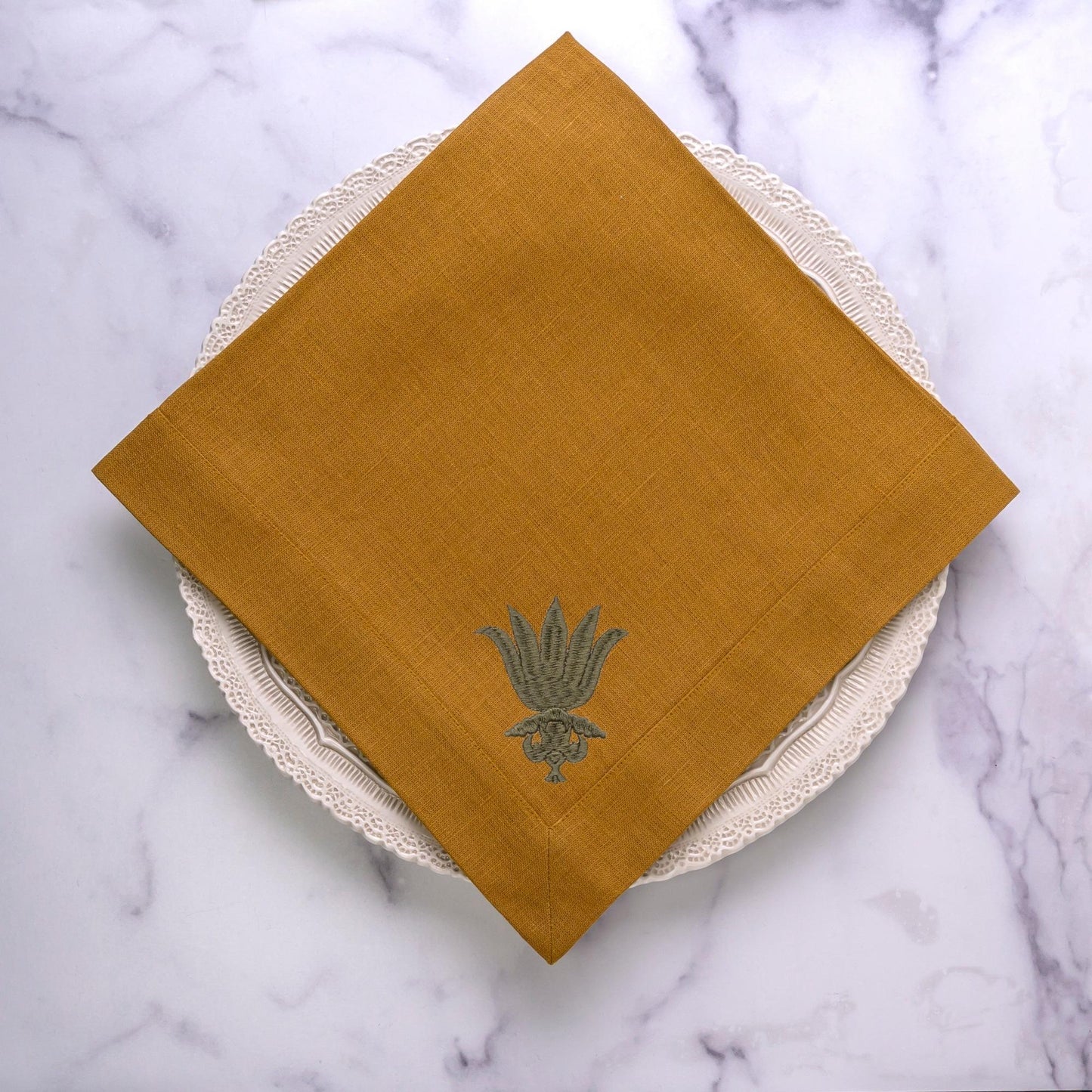 Villa Floret, Camel (Green) Large Napkin