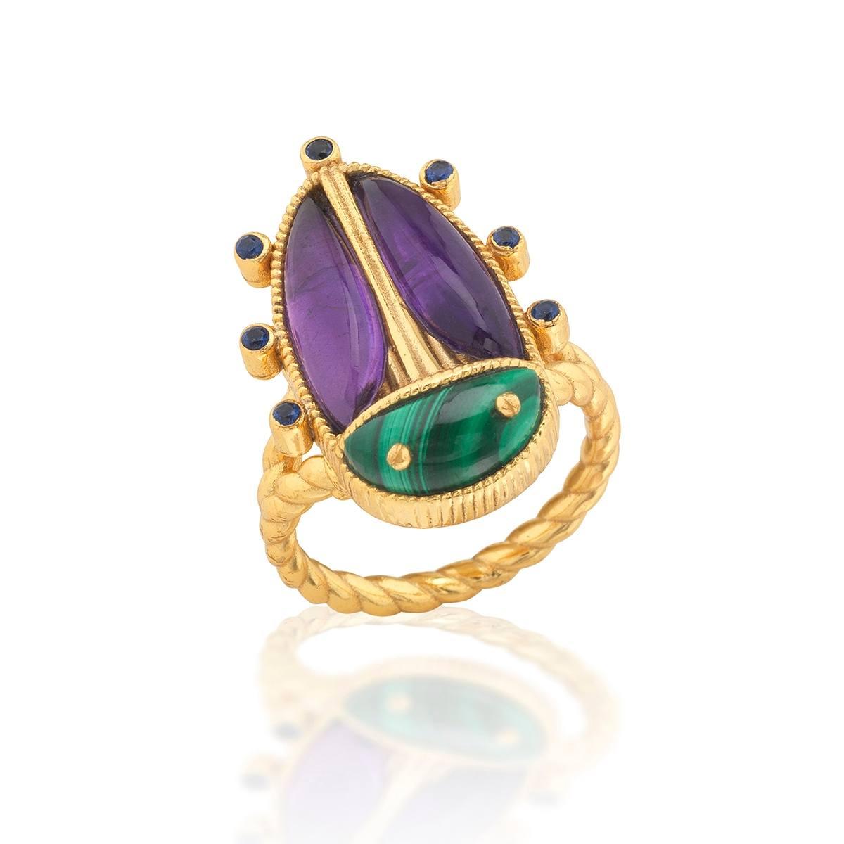 Grande Ring - Malachite/Amethyst, Size 7