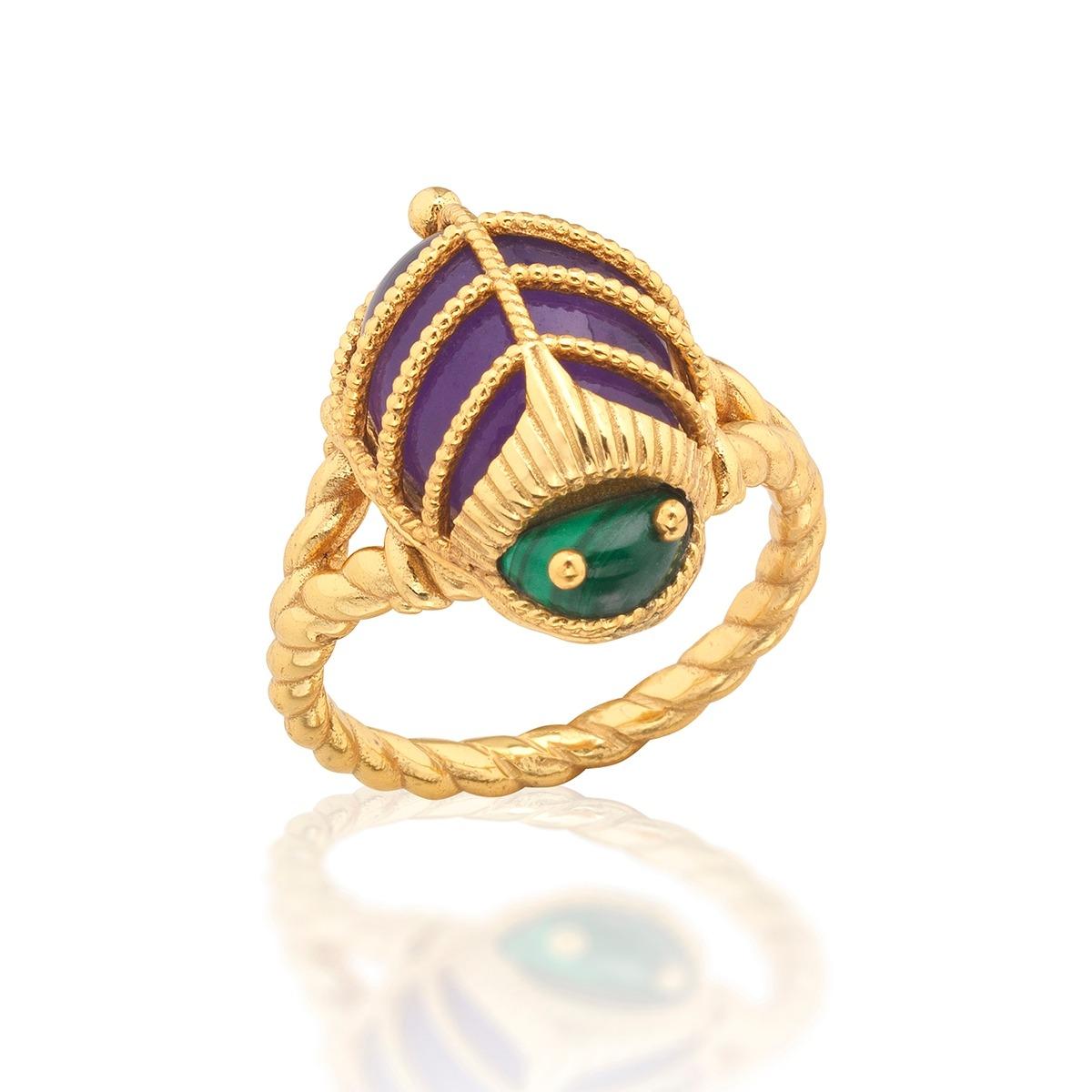 Petite Ring - Malachite/Amethyst, Size 8