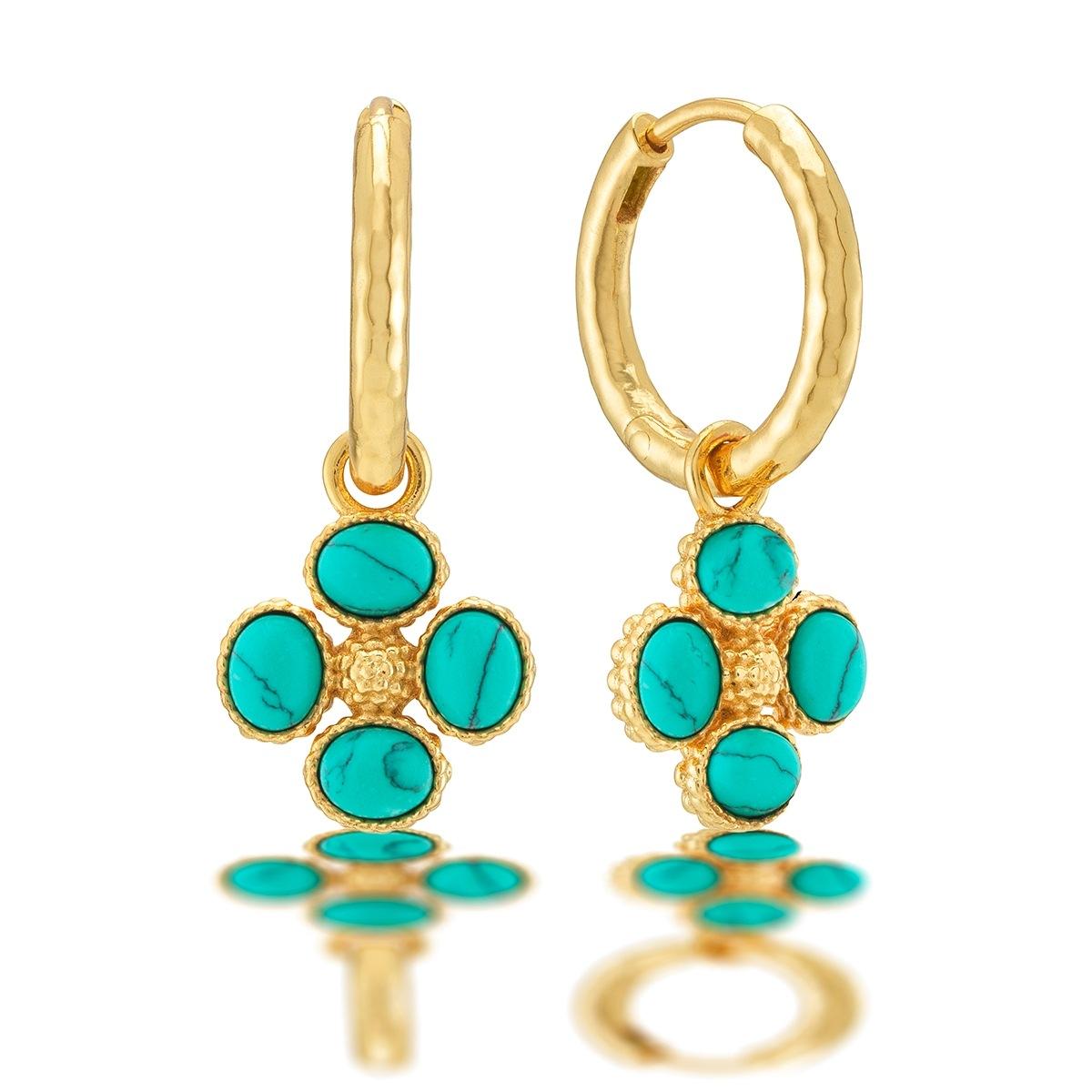 Hoop Earrings with Double Sided Charm - Turquoise