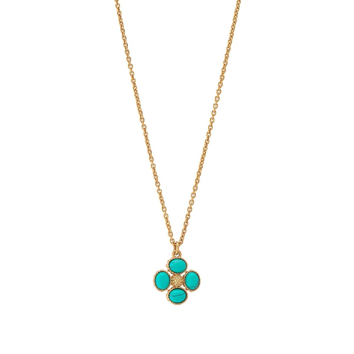 Double Sided Charm Necklace, 16"+2" - Turquoise