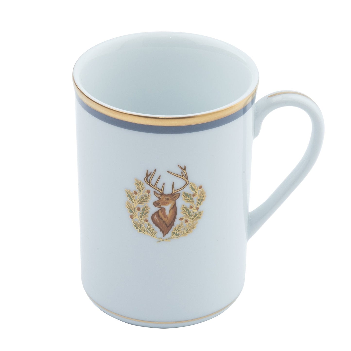 Stag Motif Mug Gold and Gray-Blue Band