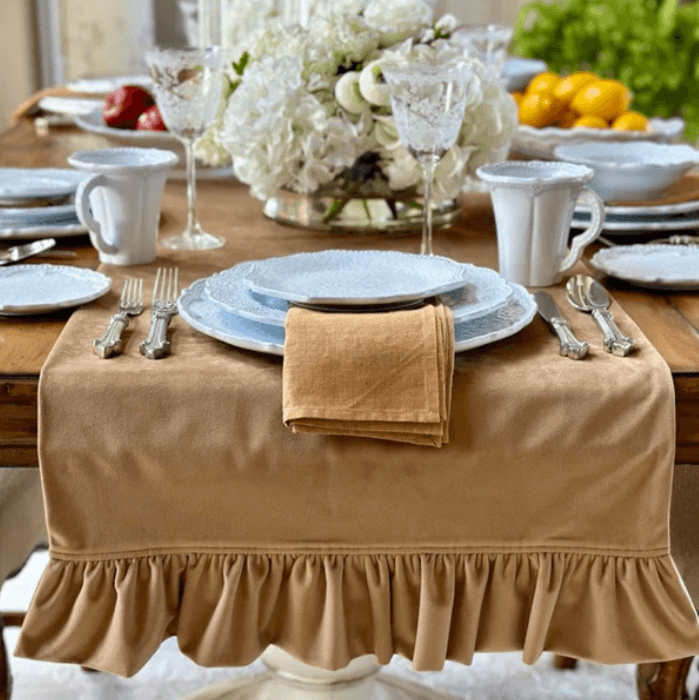 Velvet Harvest Gold Runner, With Ruffle 90"