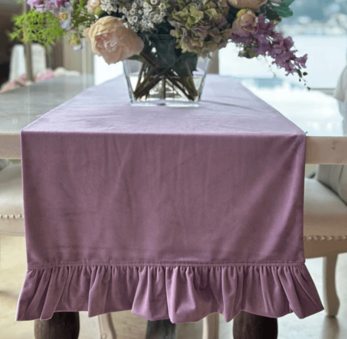 Velvet Lavender Runner, With Ruffle 90"