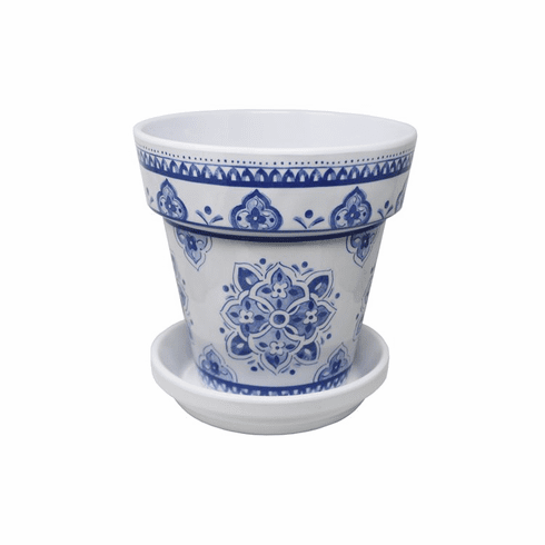 Moroccan Blue Flower Pot with Saucer-Large