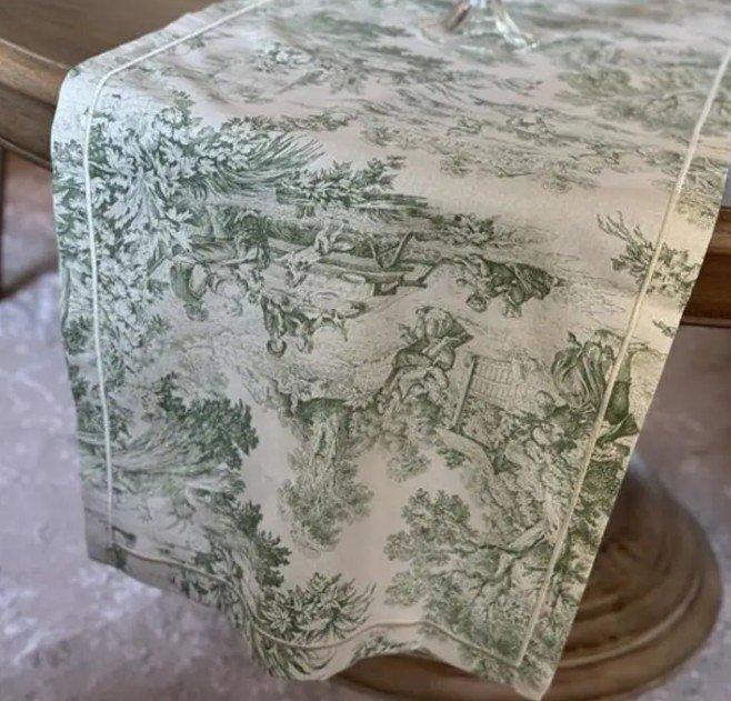 Runner, Montefalco Toile, Green, 20" x 90"