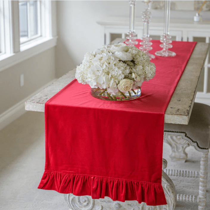 Velvet Red Runner, With Ruffle 108"
