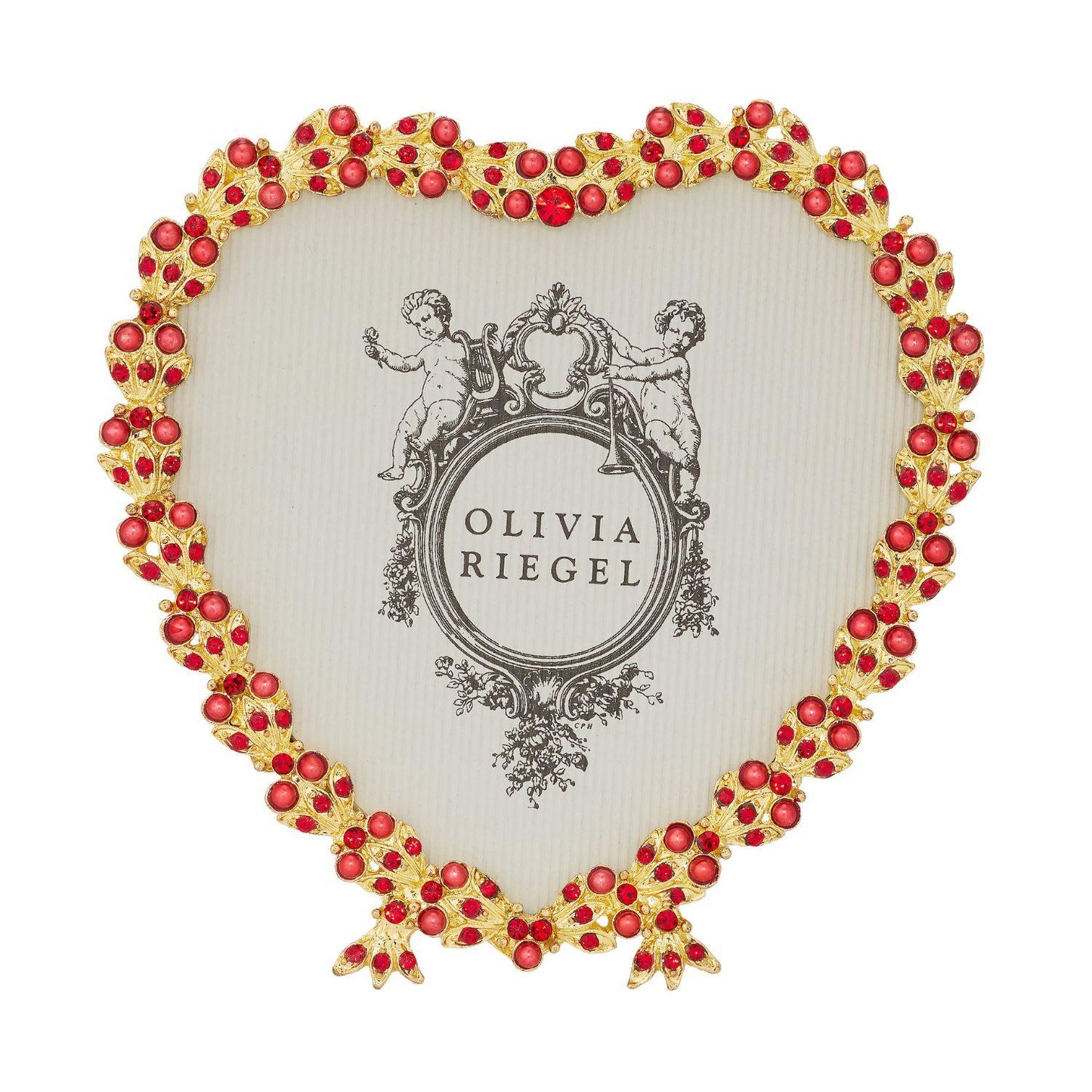 Gold Contessa Heart 3.5" Picture Frame with Ruby Crystals & Red Pearls
