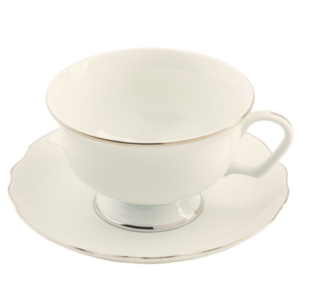 White Georgian Platinum Teacup Saucer