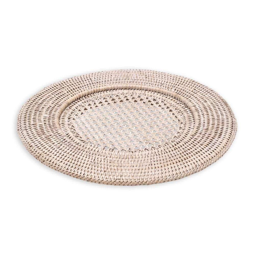 Round White Rattan Charger by Caspari
