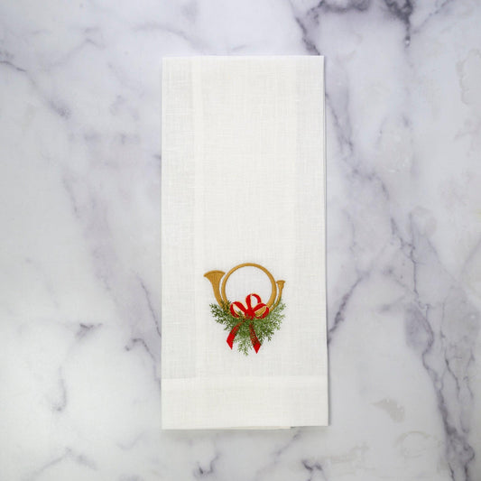 Holiday Horn with Bow Towel, White (Multi)