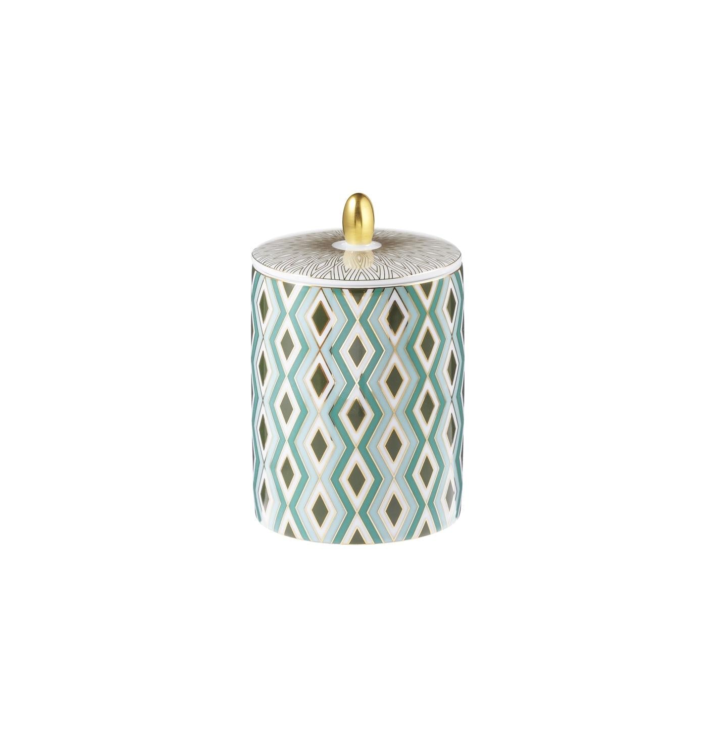 Raynaud Mosaic - Candle box (Lid & knob in porcelain) Babylone Green 3.94 in a gift box