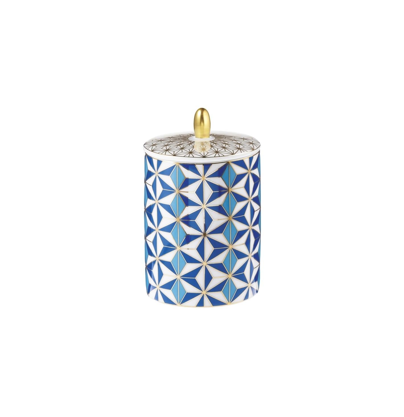 Raynaud Mosaic - Candle box (Lid & knob in porcelain) M&eacute;dina Blue 3.94 in in a gift box
