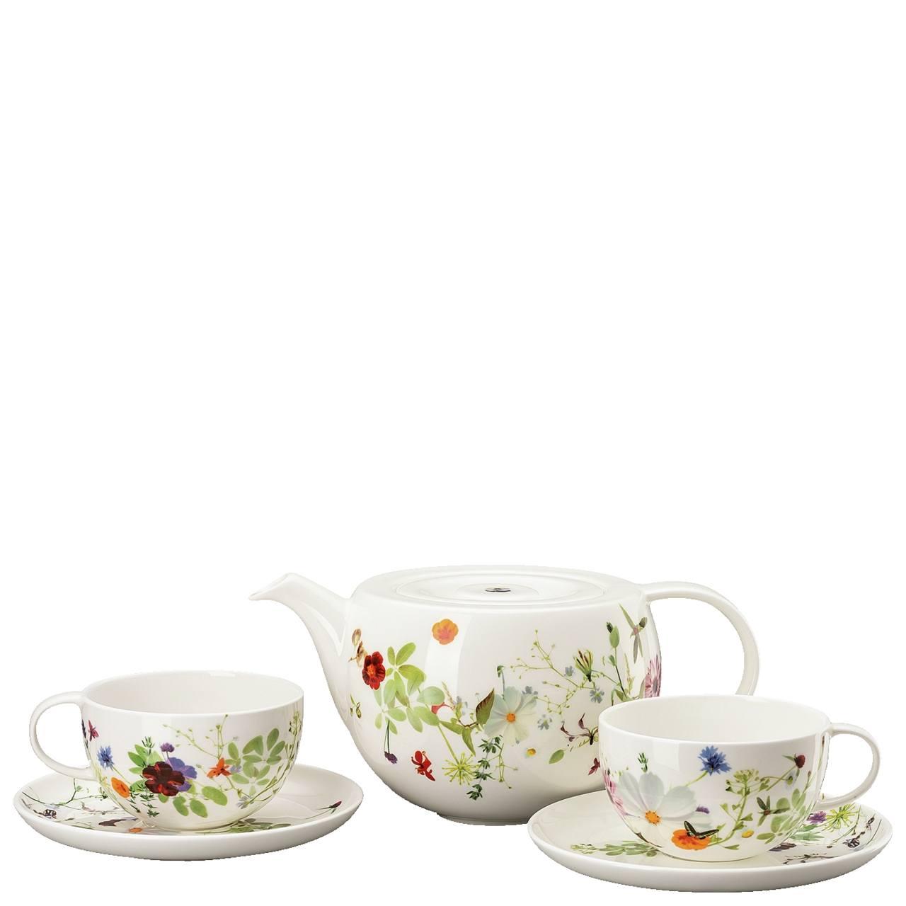 Tea Set 5 pcs (Tea Pot, 2 Tea/Cappuccino Cup & Saucers)