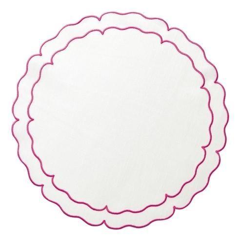 Linho White w/Fuschia Scalloped Round Placemat