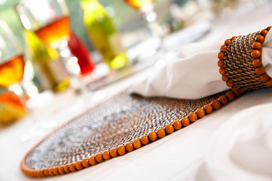 Placemat with Beads Orange Set of 4 pcs