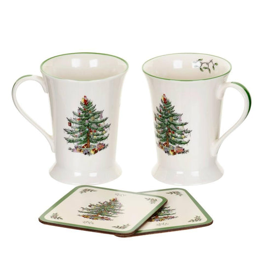 Christmas Tree Mugs & Coasters - Set of 2