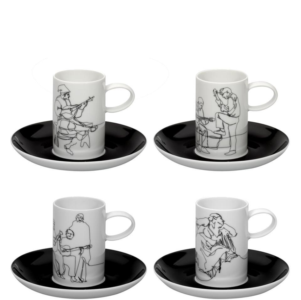 Set of 4 Espresso/Coffee Cups & Saucers