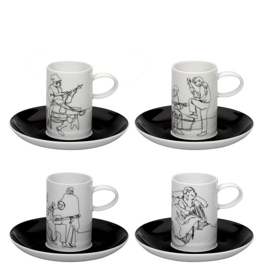 Set of 4 Espresso/Coffee Cups & Saucers